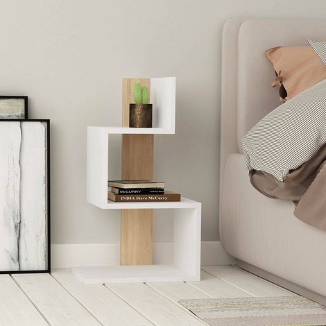 Dmora - Wohnzimmertisch Ukdah, Niedriger Wohnzimmertisch, Kaffeeregal, Couchtisch für Sofa, 42x30h72 cm, Weiß und Eiche, mit verstärkter Verpackung (1/3)