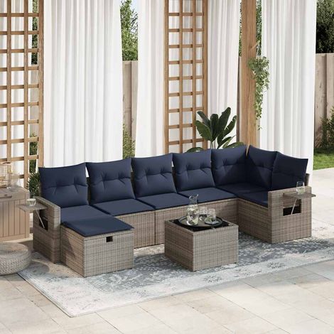 vidaXL Salon de jardin 8 pcs avec coussins gris résine tressée (1/5)