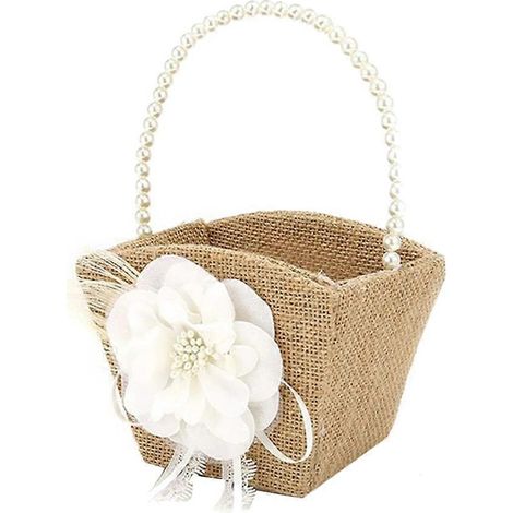 Rustikaler Brautjungfernkorb aus Jute für eine Vintage-Landhochzeit, mit Perlengriff (1/5)