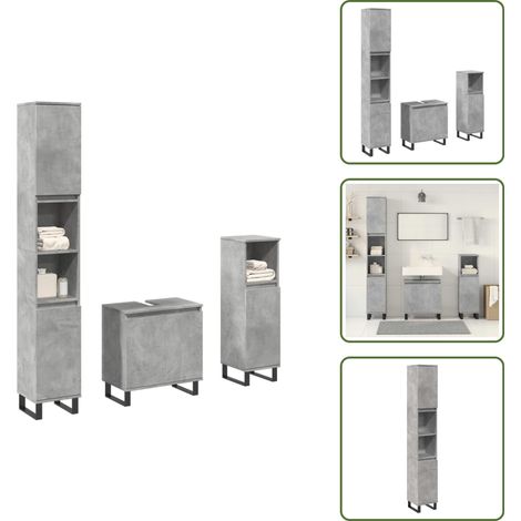 The Living Store Set Mobili da Bagno 3 pz Grigio Cemento in Legno Multistrato - Armadio da bagno