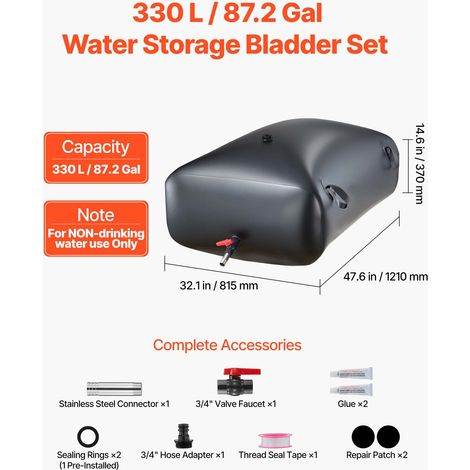 Réservoir d'eau souple 330L pliable et transportable, sac PVC 1000D anti-abrasion, cuve sans fuite camping arrosage voiture caravane urgence noir (1/5)