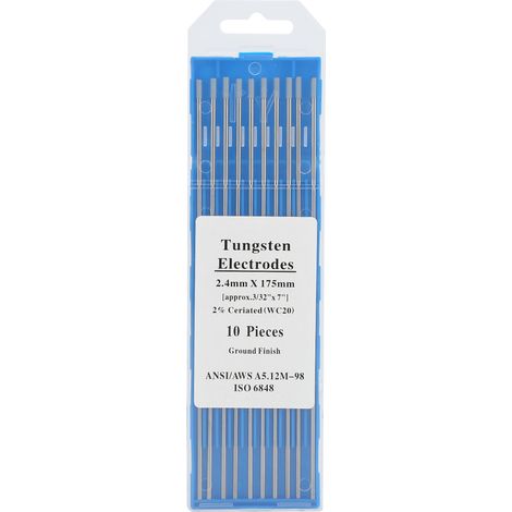10 électrodes TIG en tungstène cérié WC20, Ø2,4mm x 175mm, pour soudage inox et acier carbone (1/5)