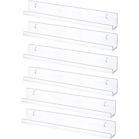 QORVA-Étagères Flottantes pour Disques Vinyles, Lot de 6 Étagères Murales en Acrylique Clair 38 cm, Décoration pour Livres/Photos/Maquillage, Chambre, Salon, Salle de Bain, Rangement et Organisation
