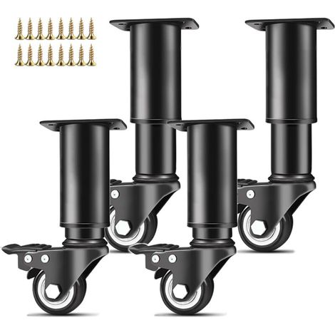Set mit 4 höhenverstellbaren Möbelfüßen mit Lenkrollen und Bremsen, für Sofas, Betten, Schränke, Tische und Möbel (14,5-16 cm)