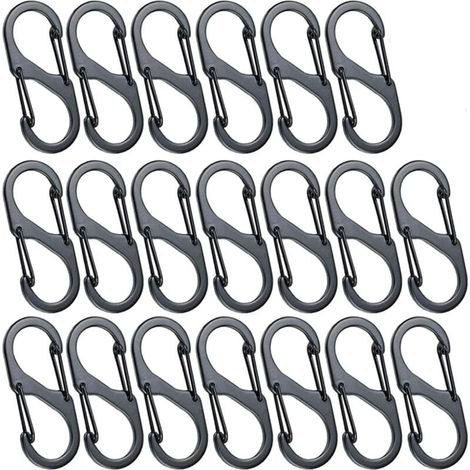 50 Stück Mini-Karabinerhaken in S-Form, Karabiner aus Aluminiumlegierung, 8 Formen, langlebig, leicht, wasserdicht, Doppelschnalle, für Zuhause, Wandern im Freien, Angeln, Camping, Reisen usw. – Schwa (1/4)