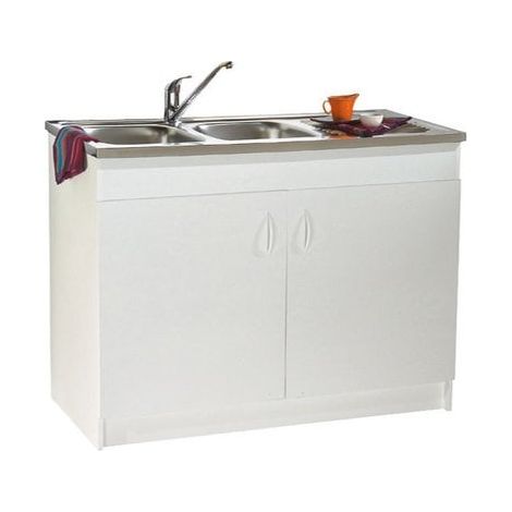 Meuble sous évier 1000x600 2 portes – Panneau de particules mélaminé blanc – Charnières invisibles – Vide sanitaire 141mm – Neova