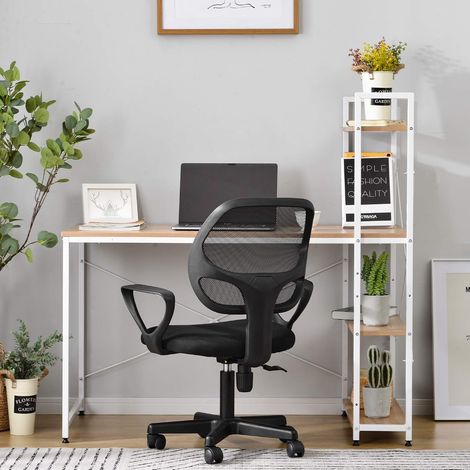 Computer desk with 4 shelves, writing desk with storage shelves and bookcase for home office, industrial style (oak) (1/5)