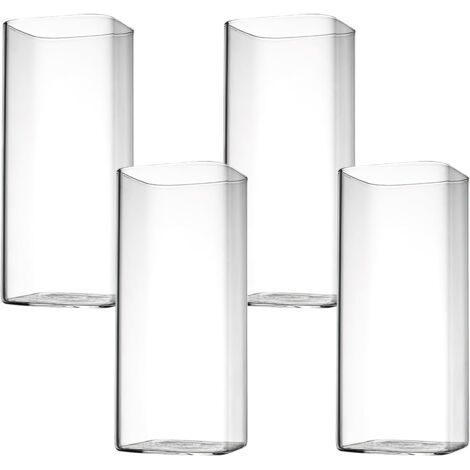 Set of 4 transparent 400ml water glasses - long drink glasses - square and elegant - for water, juice, beer, drinks, cocktails, mojitos and mixed drinks (thin squares)