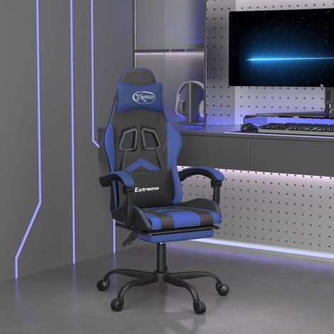 vidaXL Chaise de jeu avec repose-pied Noir et bleu Similicuir (1/5)
