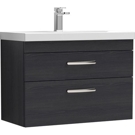 Millwich Contemporary 2 Drawer Wall Hung Vanity Unit with Thin Edge Basin, Charcoal Black, 800mm (1/4)