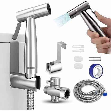 Shower Kit with 1.5 Metre Hose & 3-Way Valve (1/2"-3/8") Toilet Shower Head for Bathroom, Personal Hygiene, Diaper Cleaning, Easy to Install, Silver (1/5)