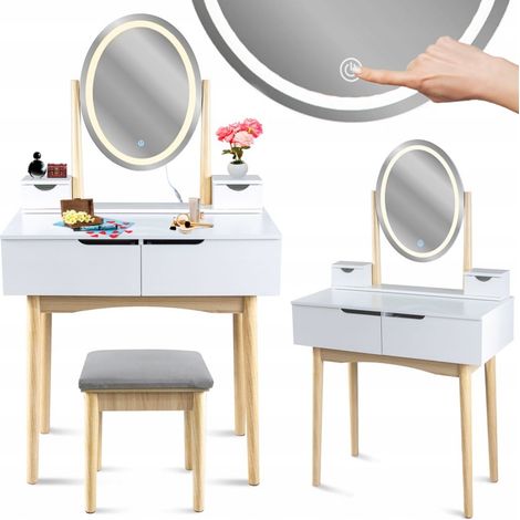 Coiffeuse scandinave avec miroir LED (1/4)