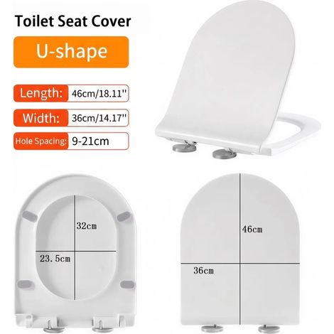 Abattant de toilette universel en forme de U/V avec charnières à fermeture douce, base antidérapante, fixation supérieure à démontage rapide et couvercle réglable. Accessoire de salle de bain. (1/5)