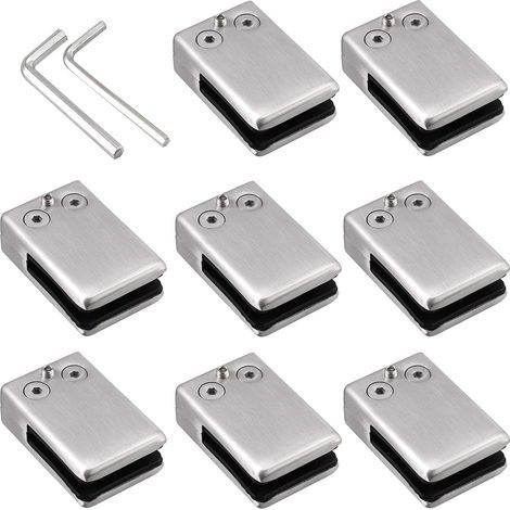 Lot de 8 pinces à verre en acier inoxydable 304 -Support carré pour verre -Support réglable en verre plat pour escalier balustrade - Main courante polie - (carré de 10 à 12 mm) (1/5)