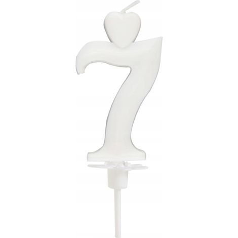 Vela en forma de corazón número 7, blanca, 6,5 cm