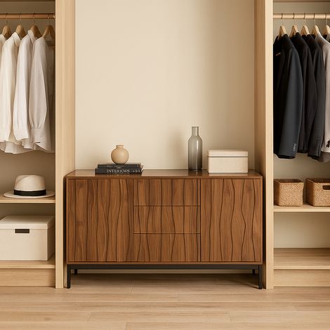 URBAN MEUBLE Armoire effet grain de bois dans le vestiaire Cloison de grande capacité Design élégant à motif ondulé 150x40x80cm (1/5)