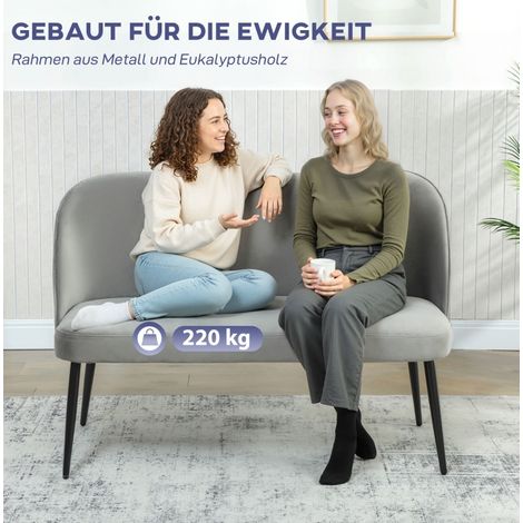 Divano 2 posti moderno in tessuto effetto velluto grigio, struttura in metallo e legno MODENUIT (1/5)