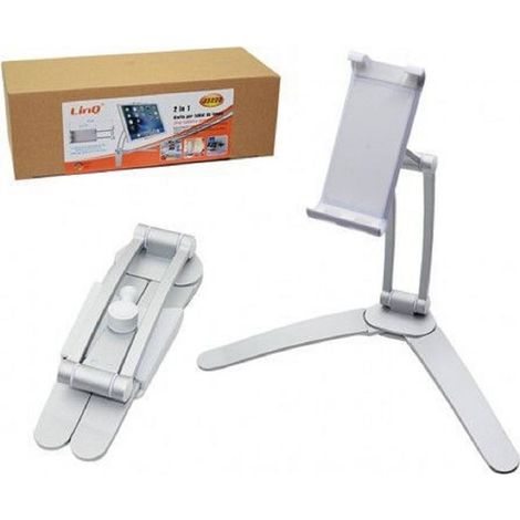 Trade Shop - Staffa Supporto 2 In 1 Da Tavolo In Alluminio Per Smartphone Tablet Casa J3222 -