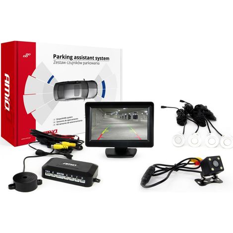 Kit de sensores de estacionamiento TFT01 de 4,3" con cámara HD-315-LED y 4 sensores blancos. (1/5)