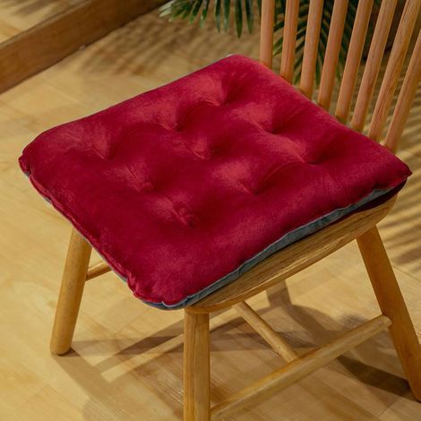 Coussin de chaise moelleux, assorti de couleurs vives, rembourrage douillet en peluche chaude, forme carrée 40x40 cm, rouge vin, idéal pour automne-hiver. (1/5)