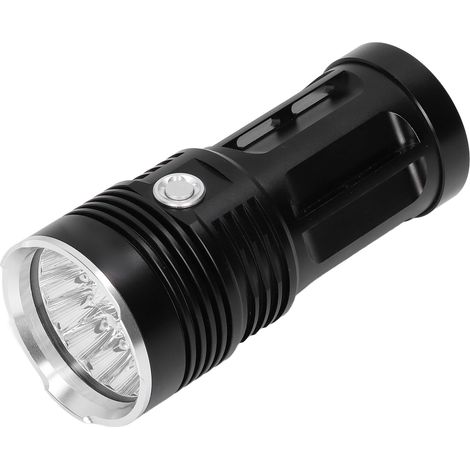 Lampe torche LED 18 lumières, 10000 lumens, faisceau longue portée, 3 modes d'éclairage, étanche, pour randonnée, camping, aventure, urgence, usage domestique (sans batterie, noir K118) (1/5)