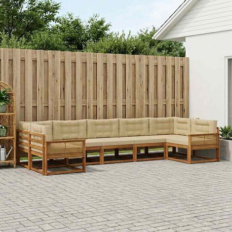 vidaXL Outdoor-Sofagarnitur mit Kissen 7 pcs Natur und Beige (1/5)