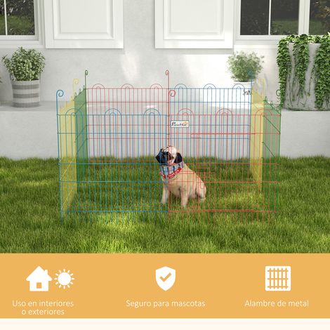 Parc pour chien pliable à 8 panneaux Ø156 x 60 cm, clôture métallique avec portail et piquets pour une utilisation intérieure et extérieure, multicolore (1/4)
