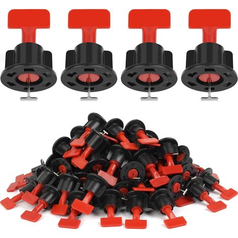 Kit de nivellement de carrelage réutilisable, 100 cales autonivelantes de 1,5 mm, redresseurs de carrelage avec broches interchangeables. (1/5)