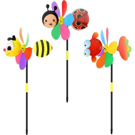 3 Pièces Moulin à Vent 3D Animaux, Plastique, Décor Jardin Extérieur, Balcons/Cours/Patios