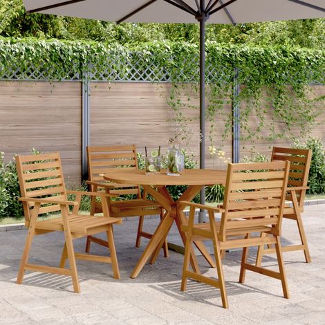 Ensemble repas de jardin 5 pièces en bois d’acacia massif huilé, table et 4 chaises, 45.8kg - PANGIVO (1/5)