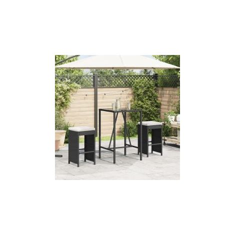 Tabourets de bar jardin coussins lot de 2 noir résine tressée (1/5)