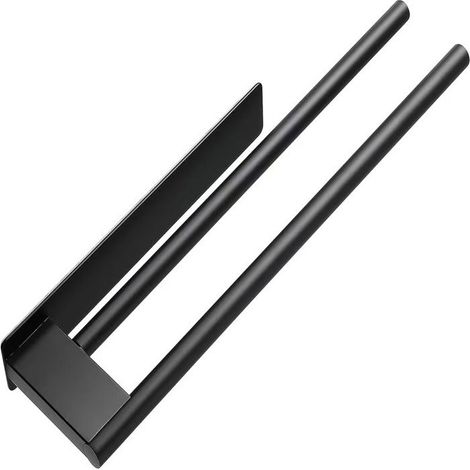 Towel Rack – HAWUJ – Barre double en acier inoxydable – Sans perçage – Pour salle de bain et toilettes – Noir (1/3)