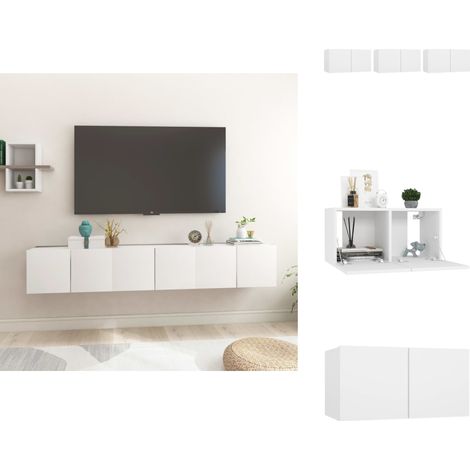 TV-Hängeschränke 3 Stk. Weiß 60x30x30 cm - TV-Wandregal - Fernsehschrank - Holzschränk - Weißer Wohnzimmerschrank - Regalset (1/5)