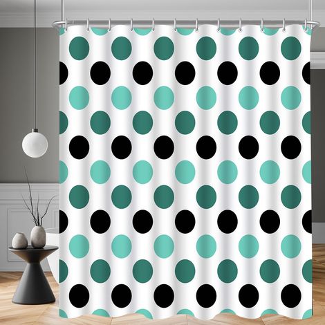 Rideau de douche 180x200 cm Motif à points Ourlet lesté Antimoisissure Hydrofuge Lavable Polyester Rideau de bain avec 12 œillets et anneaux pour salle de bain, baignoire (1/5)