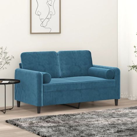 Canapé-Sofa 2 places avec oreillers décoratifs bleu 120 cm velours 420913 (1/5)