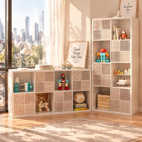 Meuble de rangement modulable blanc 125x30x60 cm avec portes, bibliothèque étagère design scandinave pour salon, chambre enfant et bureau