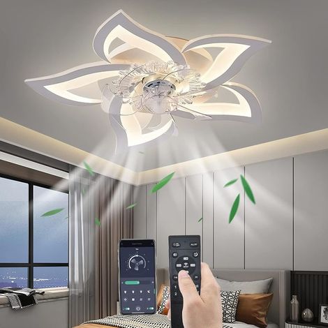 69CM Silencieux Ventilateur de plafond avec éclairage LED 50W Gradation Lumière avec télécommande, Moderne Lampe de ventilateur de plafond pour salon Chambre à coucher Bureau (Blanc) (1/5)