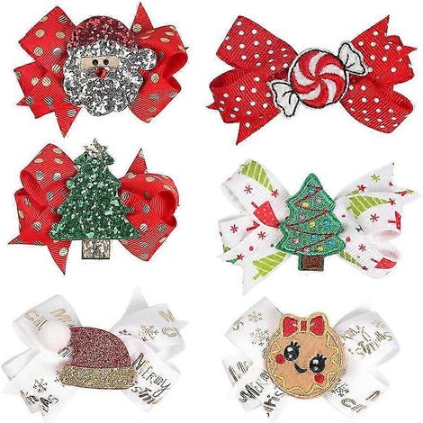 Lot de 6 épingles à cheveux nœud papillon de Noël, barrettes créatives, ornements de cheveux, accessoires de coiffure colorés pour les fêtes d'enfants et de filles (styles assortis). (1/5)