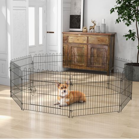 Parque para cachorros de acero negro de 8 paneles con puerta 71 x 61 cm OKWISH (1/5)