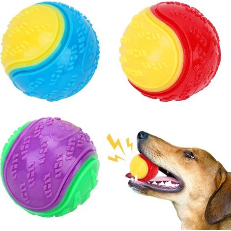 Pelota masticable para perros, Duradera, Pelota para perseguir, altamente interactiva, medianos y grandes, Paquete de 3 colores (1/5)