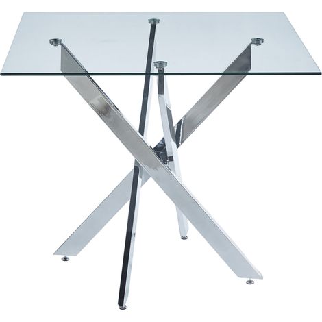 CHICFURN Mesa de comedor cuadrada 80x80x75 cm de vidrio templado y metal plateado, compacta (1/5)