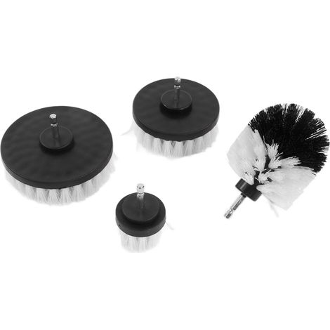 Ensemble de 4 brosses de nettoyage pour perceuse, outil de nettoyage électrique pour voiture, camion et moto (blanc). (1/5)