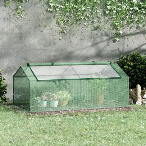 Mini serre tunnel 180 x 90 x 70 cm avec 2 fenêtres moustiquaires, housse PE anti-UV et cadre métal, verte