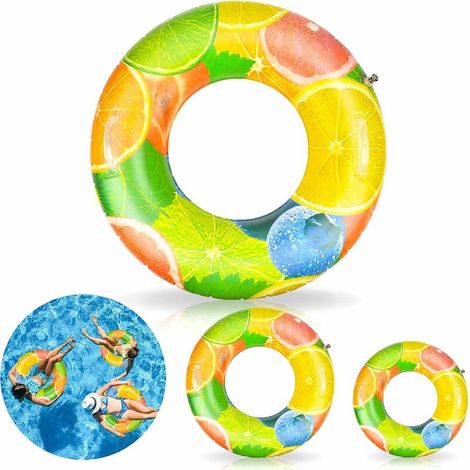[JAMAIS UTILISÉ]3pcs bouee Gonflable Adulte et bouee Gonflable Enfant, Facile à Transporter Double Port de Valve de Fruits tropicaux avec poignée Anneaux de Natation,Baignade d'été Flotteur Piscine (1/5)