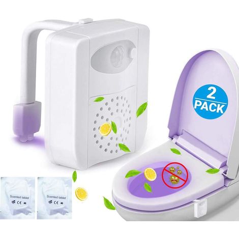 2 Pc UV Stérilisateur Lampe de Toilette Veilleuse LED Détecteur avec Aromathérapi, Détecteur de Mouvement pour Cuvette Siège 16 Changement de Couleurs Éclairage WC Idéal pour Parents et Enfants (1/5)
