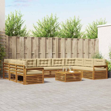 Outdoor-Sofagarnitur 10 pcs Natur und Beige Massivholz Akazie (1/5)