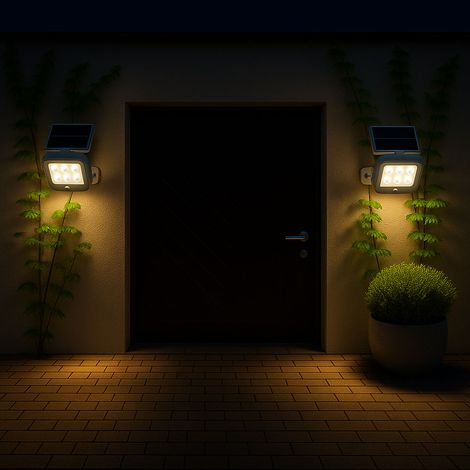 Solarlampen für Außen mit Bewegungsmelder LED Solar Wandleuchte, 2er Set