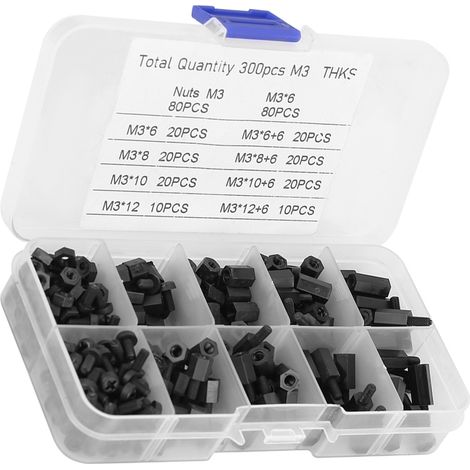Kit de 300 pièces M3 Écrous Vis Entretoises Noires avec Boîte de Rangement (1/5)