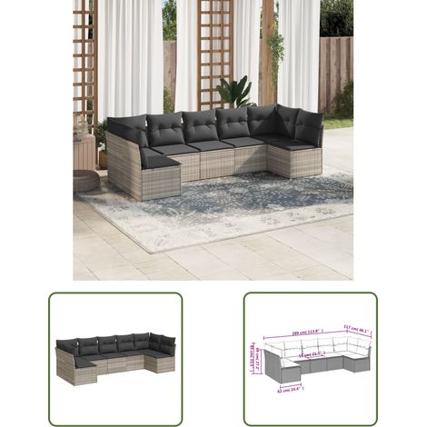 vidaXL 7-tlg. Garten-Sofagarnitur mit Kissen Hellgrau Poly Rattan