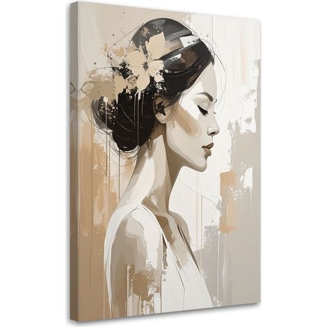 Tableau Moderne, Profil féminin dans une composition beige subtile,20x30 (1/4)